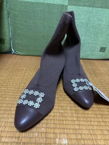 3L 브라운 플라워 빅 비쥬 니트 부츠 삭스 부츠