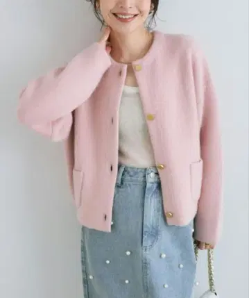 핑크 버튼 가디건