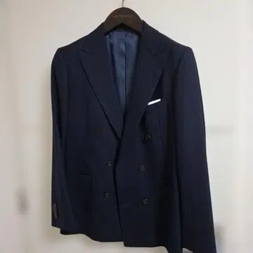 울 100% 더블 브레스트 테일러드 자켓 네이비