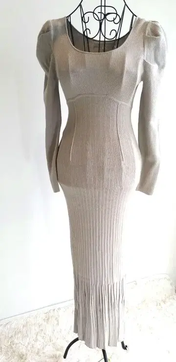 머큐리 듀오 머메이드 니트 플리츠 롱 원피스 코르셋 라인 F