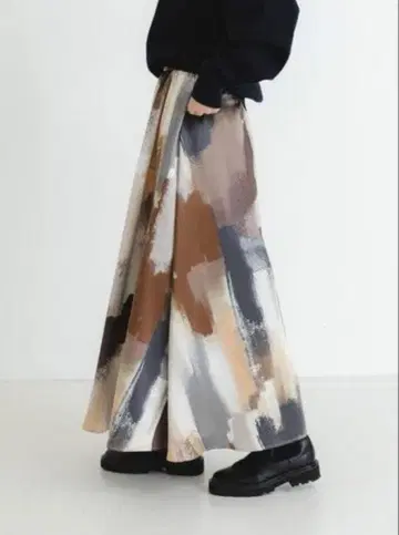 새상품급 URBANRESEARCH 컬러 블록 페인트 개더 스커트