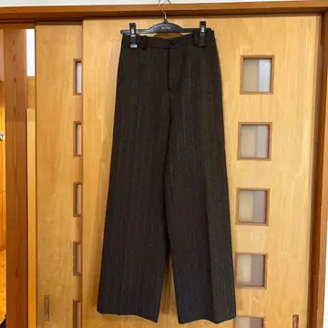브라운 스트라이프 와이드 팬츠 일본제