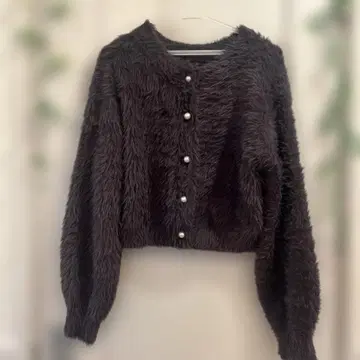 펄 버튼 샤기 니트 가디건 M