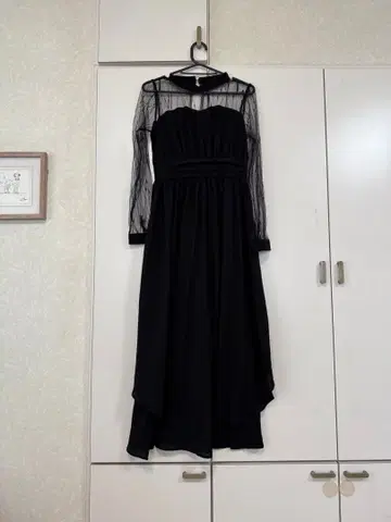 블랙 롱 드레스 시스루 긴팔