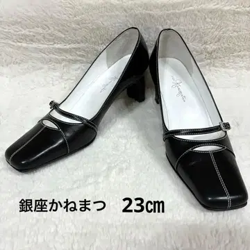 긴자 카네마츠 스트랩 펌프스 가죽 블랙 23cm