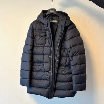 Herno 후드 부착 다운 자켓 네이비