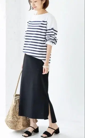 깅엄 티셔츠 머메이드 스커트