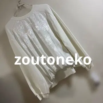 zoutoneko 밑단 벌룬 분또 꽃무늬 새틴 상의 풀오버 화이트 새상품