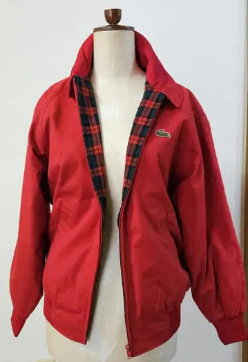 80년대 LACOSTE 스윙탑 자켓 레드 안감 체크 무늬
