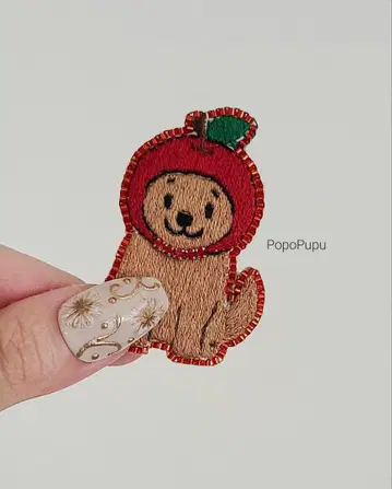 브로치 액세서리 비즈 자수 개 골든 리트리버 사과 사과