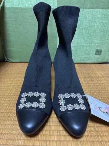 3L 블랙 플라워 빅 비쥬 니트 부츠 삭스 부츠