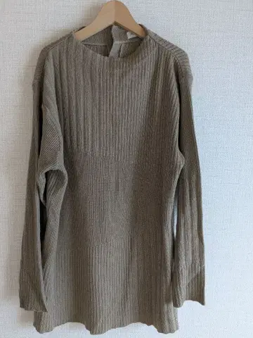 여성용 리브 편직 니트 긴팔 올리브 그린