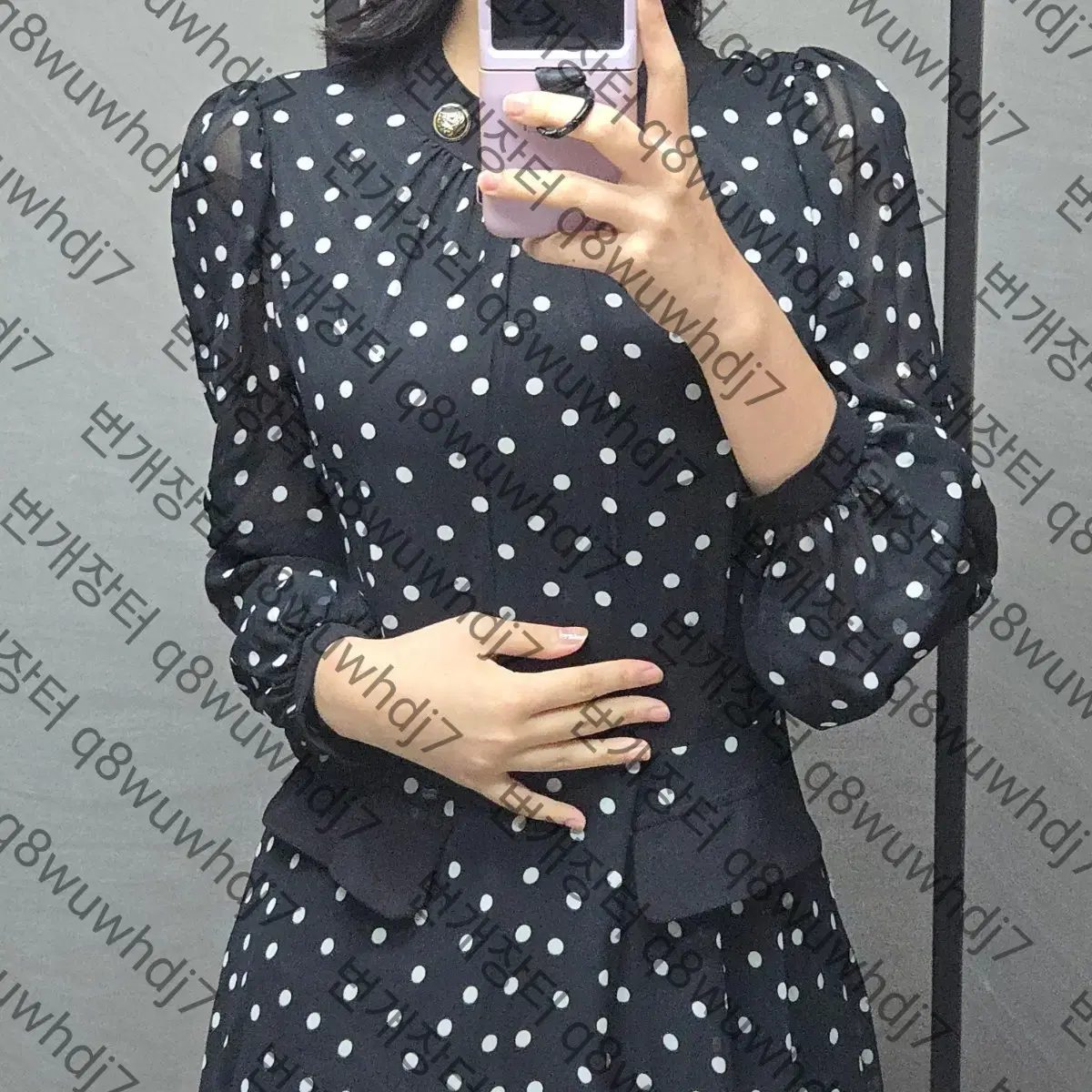 Wearing photos) See-through dot chiffon long Onepiece guest look