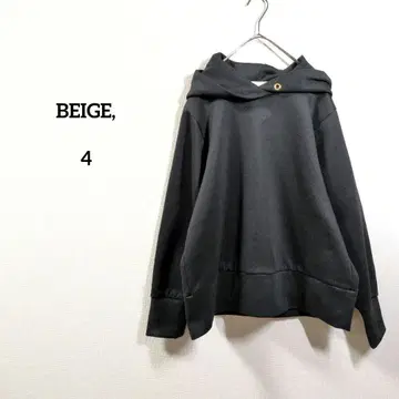 BEIGE, 후드 부착 풀오버 블랙 루즈 실루엣 4