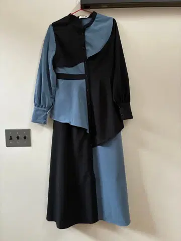 바이컬러 셔츠 원피스 긴팔 A라인