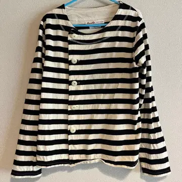 Beamsboy 화이트 블랙 스트라이프 긴팔 상의