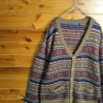 가디건 V넥 노르딕 무늬 페어아일 패턴 북유럽 스타일 빈티지 M