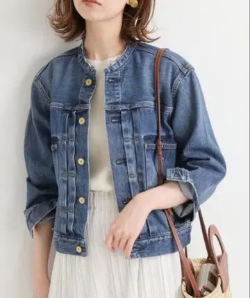 IENA 리메이크 턱 데님 블루종 노카라 자켓