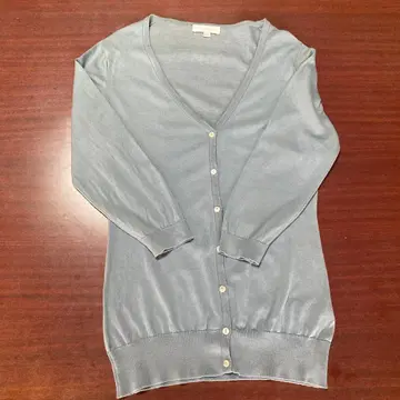 그레이 V넥 7부 소매 가디건 M