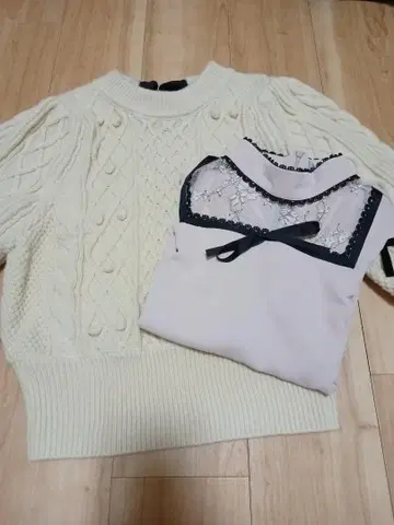 pium 백리본 사랑받는 니트 레이스 상의