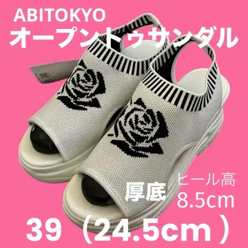 니트 편직 장미 자수 오픈토 샌들