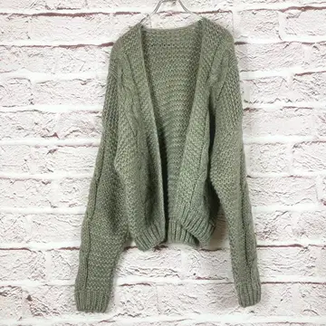 r364 올리브 그린 긴팔 가디건 뜨개질 F 니트