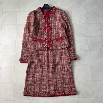 새상품급 엠즈 그레이시 노카라 트위드 셋업 리본 38