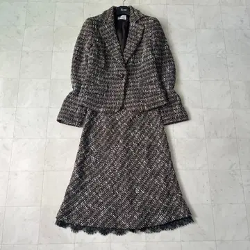 새상품급 해롯 트위드 스커트 밑단 레이스 셋업 테일러드 2