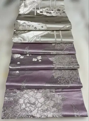 보라색 은색 꽃무늬 후쿠로 오비