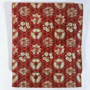 ON36 나고야 오비 빨간색 꽃무늬 새상품급 익명 배송 초특가 순수 실크