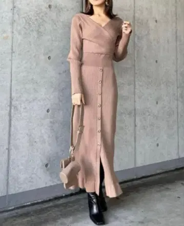 [컨디션 최상] rienda 롱 슬리브 2WAY 카슈쿨 니트 원피스