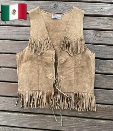 80s 멕시코 기념품 스웨이드 가죽 프린지 베이지