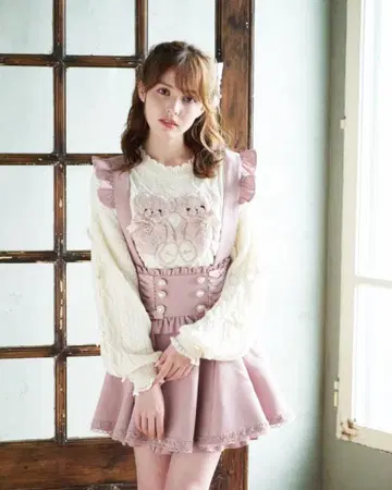 리즈리사 LIZLISA 레이스업 서스펜더 치마바지 스커트 핑크