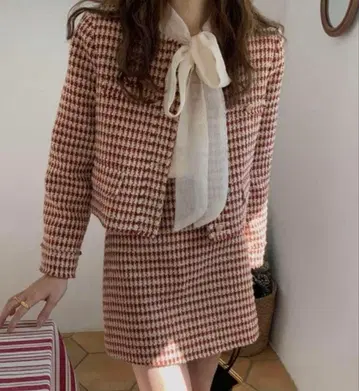 ZOZOTOWN 트위드 체크 무늬 셋업 빨간색