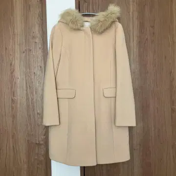 anySiS 후드 부착 베이지 울 코트