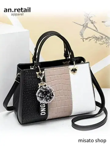 여성용 숄더백 크로커다일 패턴 크로스바디 폼폼 참 포함