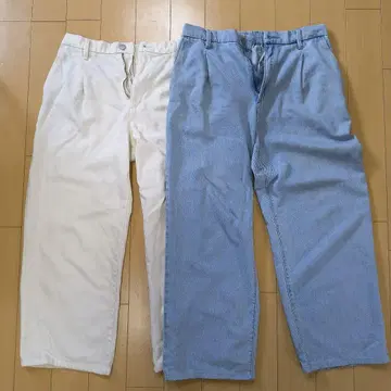 드레이프 데님 턱 팬츠 화이트 라이트 블루 2종 세트 판매 L 사이즈