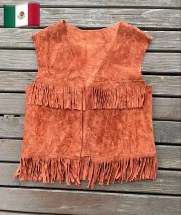 90s 멕시코 카우보이 스웨이드 가죽 프린지 브라운