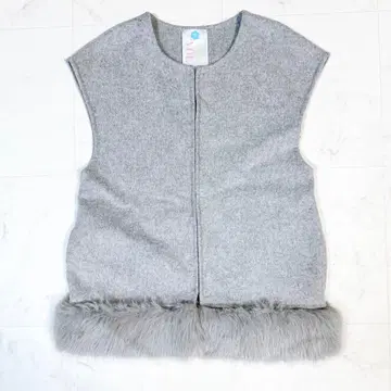 새상품급 VOLATA 베스트 인조 모피 그레이 울 혼방 슬리브리스