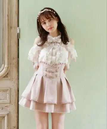 LIZLISA/2단 리본 벨트 치마바지/핑크/L 사이즈