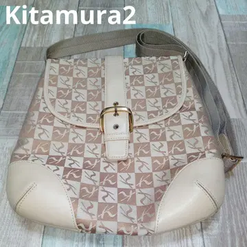 Kitamura2 키타무라 숄더백 베이지 가죽 나일론 올 패턴