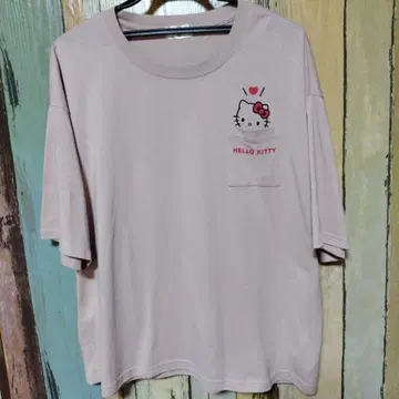 헬로키티 포켓 부착 티셔츠 4L 더스티 핑크