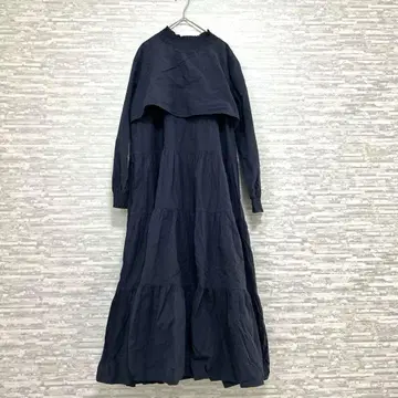 주노아 티어드 롱 원피스 네이비 M 캐주얼 심플