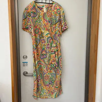 la fleur 페이즐리 무늬 반팔 원피스 42 실크
