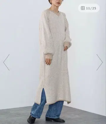 새상품, 미개봉 BEAMS HEAT 바이컬러 니트 원피스