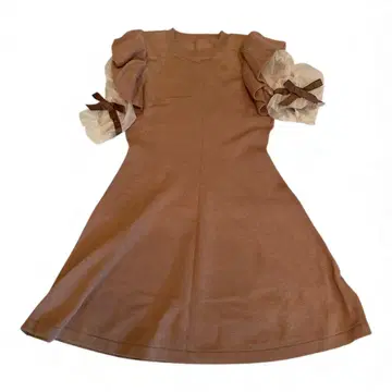 리본 포함 프릴 반팔 A라인 니트 원피스