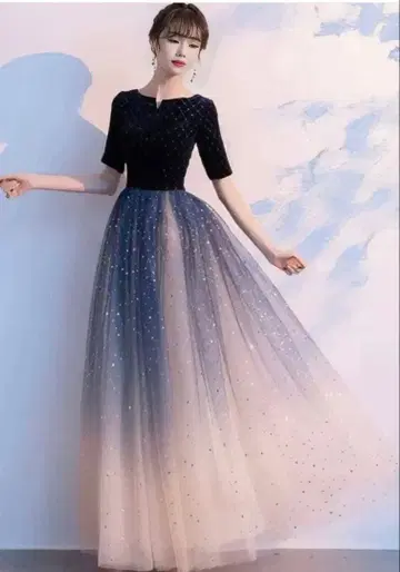 anlem 네이비 그라데이션 컬러 드레스