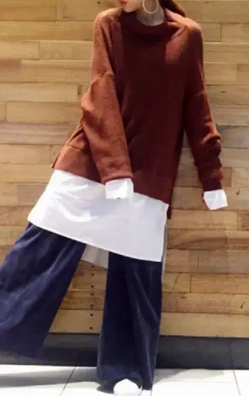 OSMOSIS 레이어드 셔츠 니트 레이어드 스타일 롱 상의