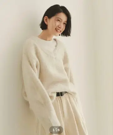 FASHIRU V넥 모헤어 블렌드 믹스 컬러 니트