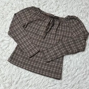 [ c6619 ] anna KreeK 티셔츠 긴팔 브라운 체크 무늬